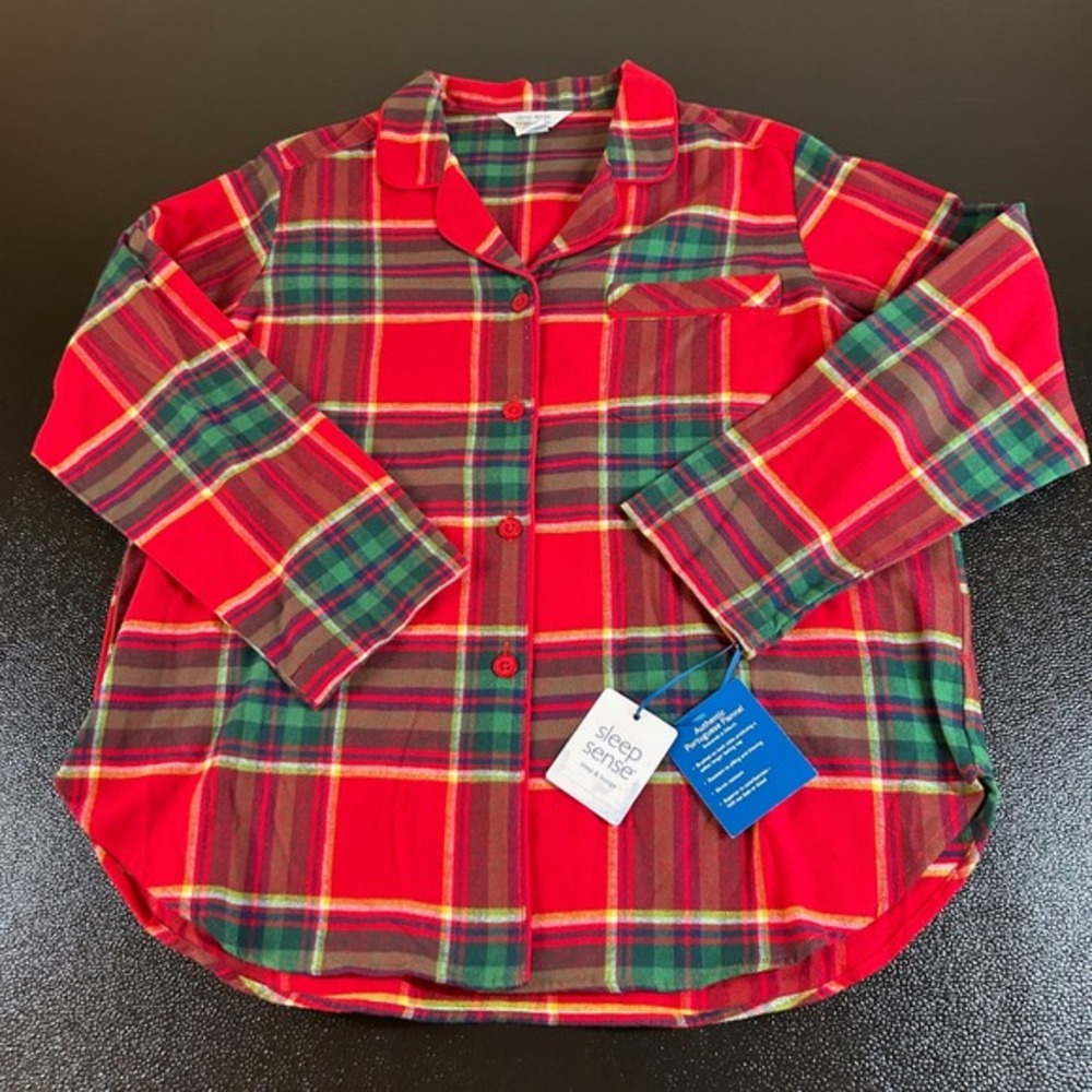 Sleep Sense Red and Green Plaid Women's Flannel Sleep Shirt Size L NWT - Picture 1 of 8